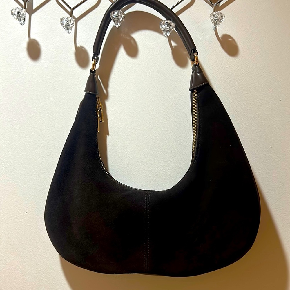 Moda Luxe Brown Suede & Vegan Leather Shoulder Bag